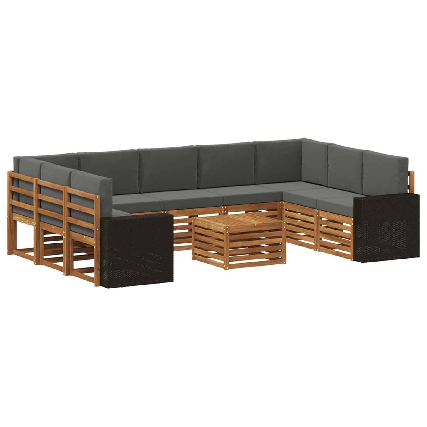 vidaXL Σετ Καναπέ 10 pcs Φυσικό και Ανθρακί Στερεό Ξύλο Ακακίας