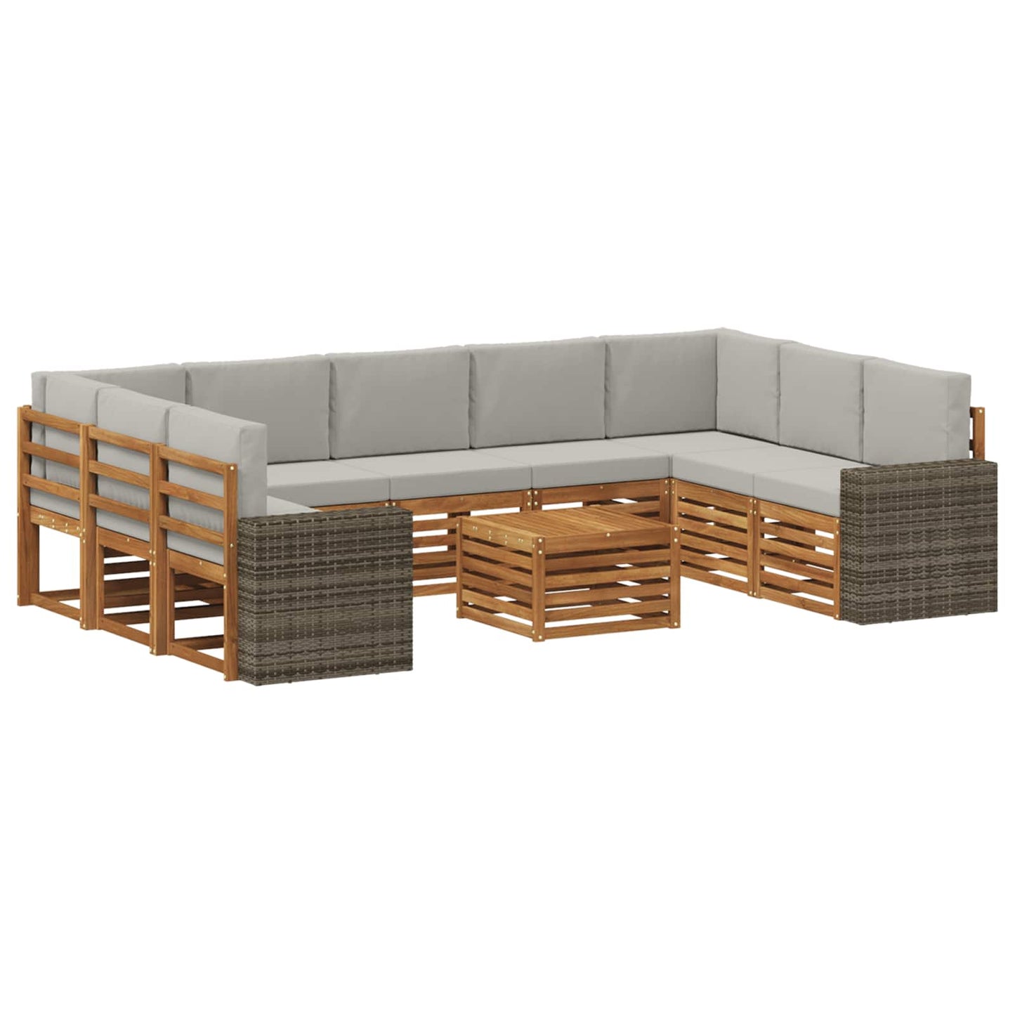 vidaXL Σετ Καναπέ 10 pcs Φυσικό και Ανοιχτό Γκρι Στερεό Ξύλο Ακακίας