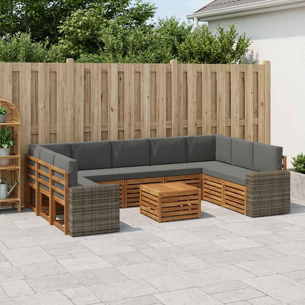 vidaXL Σετ Καναπέ 10 pcs Φυσικό και Ανθρακί Στερεό Ξύλο Ακακίας