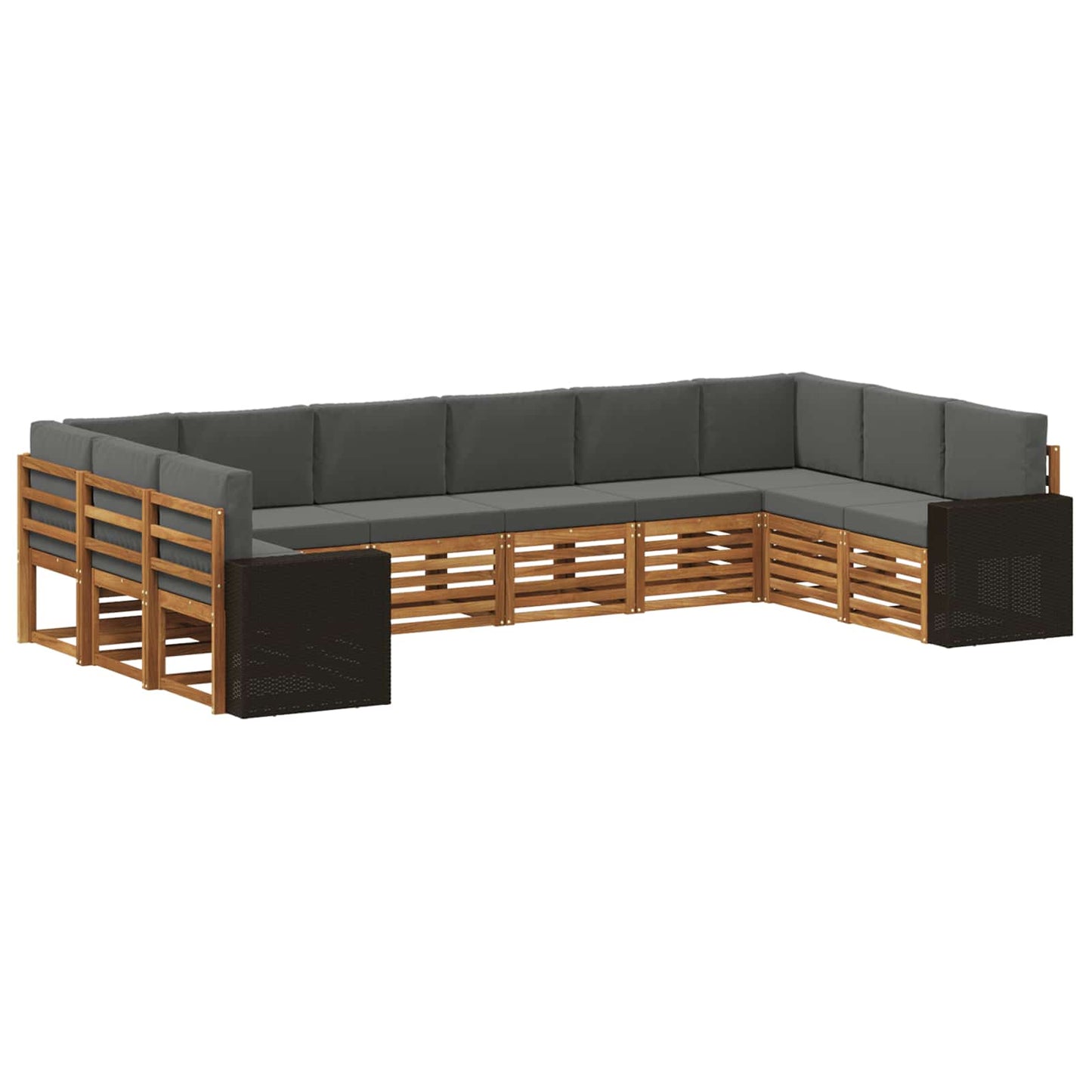 vidaXL Σειρά Καναπέ Εξωτερικού 10 pcs Φυσικό και Ανθρακί Πολυεστέρας