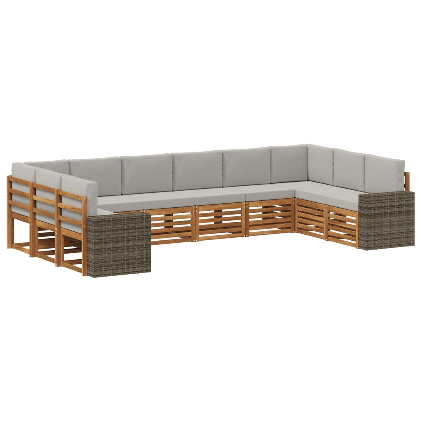 vidaXL Σειρά Καναπέ Εξωτερικού 10 pcs Φυσικό και Ανοιχτό Γκρι