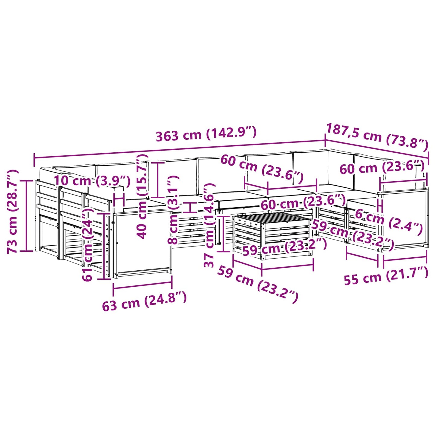vidaXL Σειρά Καναπέ Εξωτερικού 8 pcs