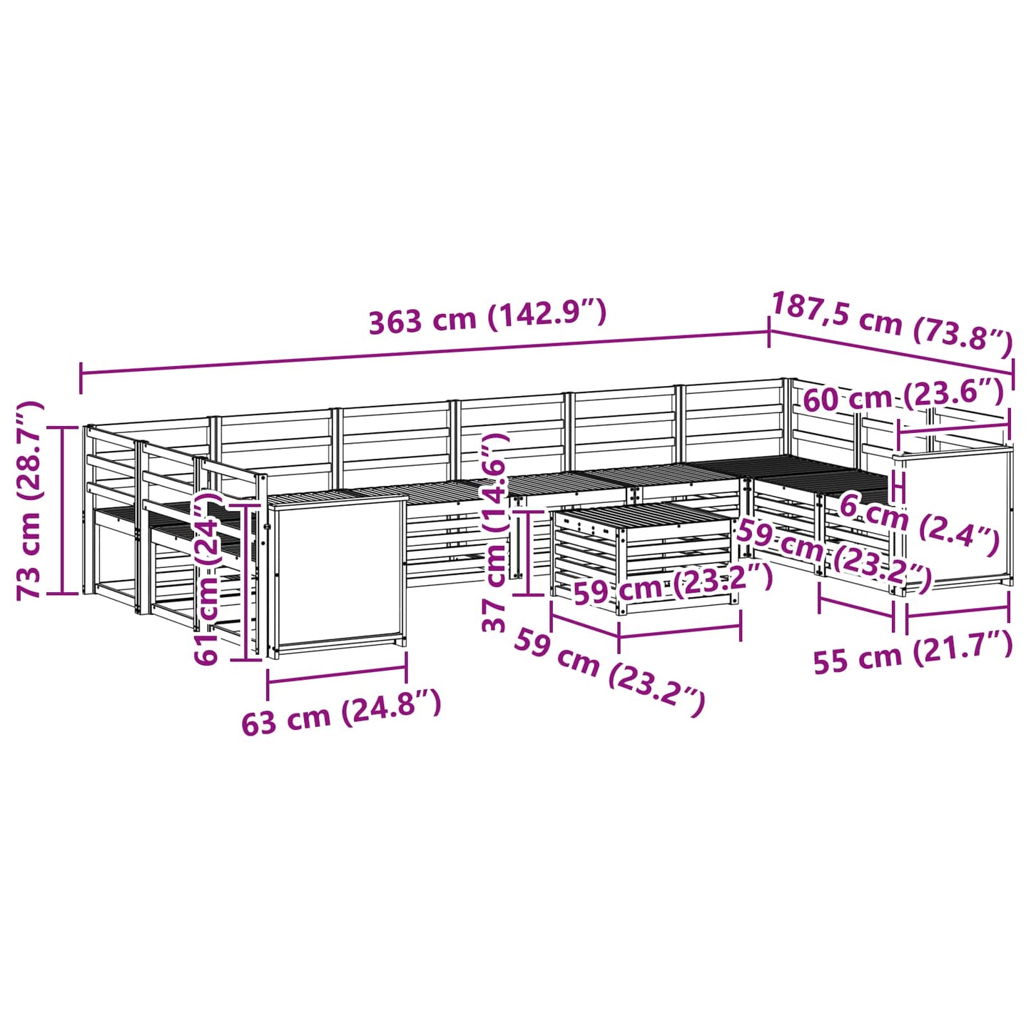 vidaXL Σειρά Καναπέ Εξωτερικού 8 pcs Φυσικό Στερεό Ξύλο Ακακίας
