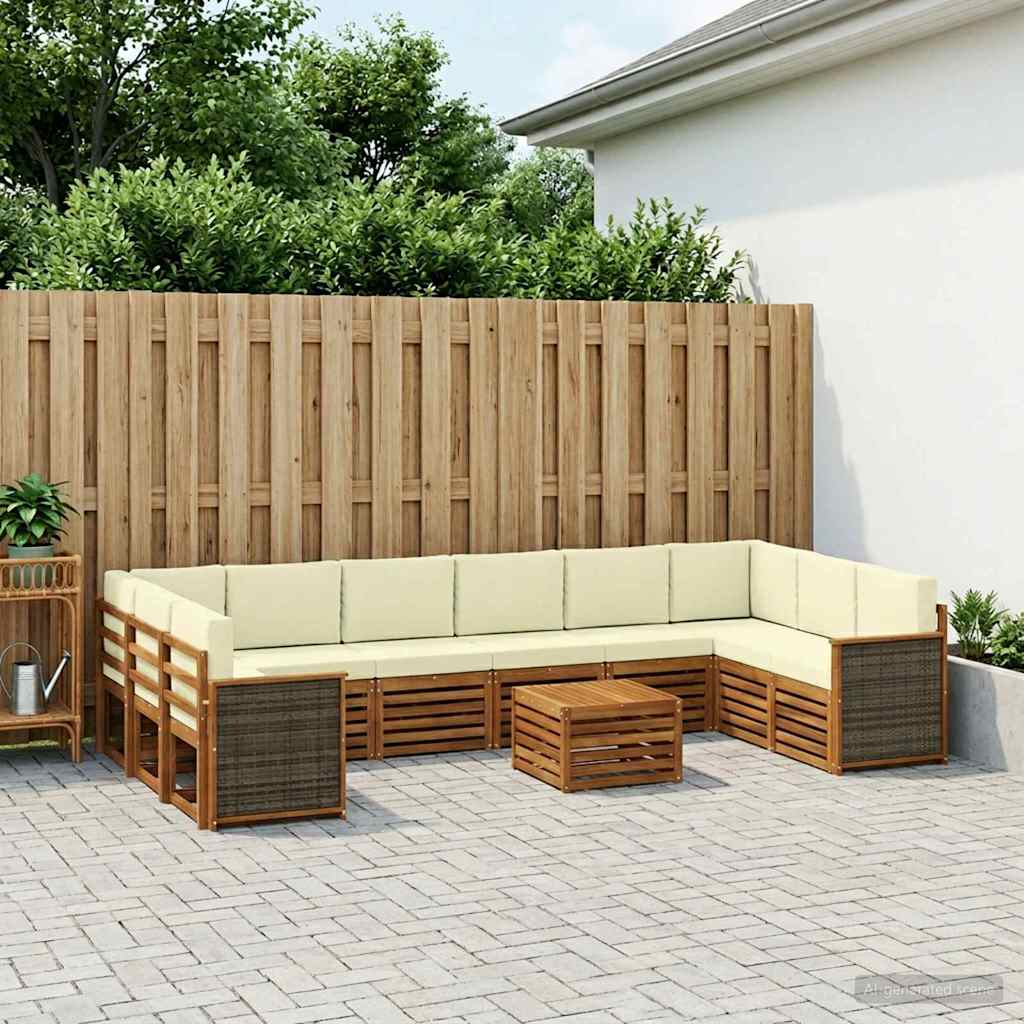 vidaXL Σειρά Καναπέ Εξωτερικού με μαξιλάρι 8 pcs Φυσικό και Κρέμα