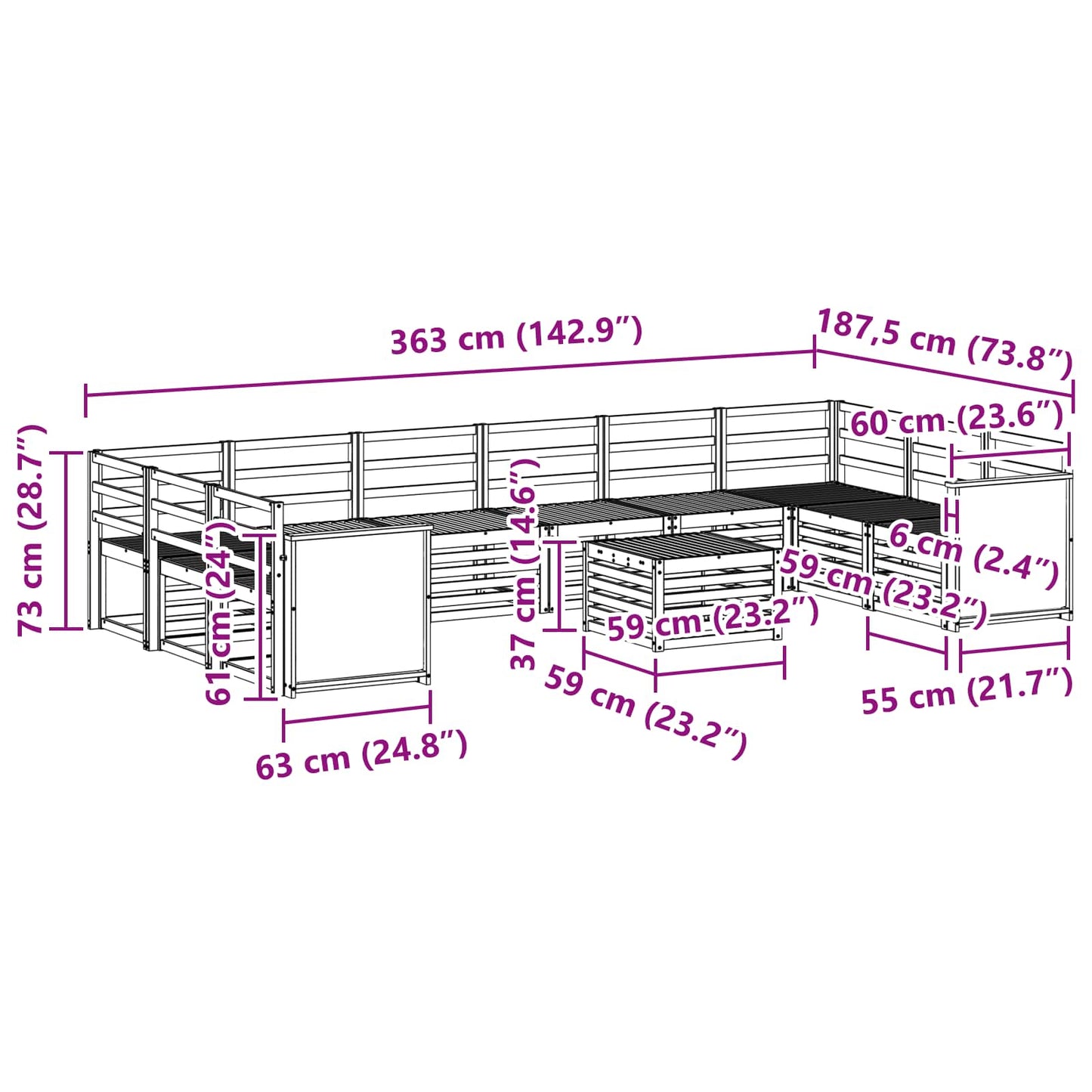 vidaXL Σειρά Καναπέ Εξωτερικού 8 pcs Φυσικό Στερεό Ξύλο Ακακίας