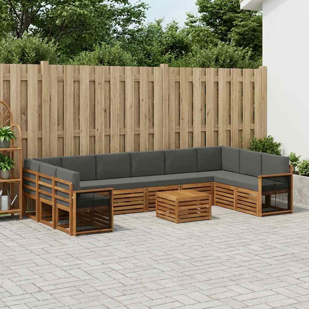 vidaXL Σειρά Καναπέ Εξωτερικού με μαξιλάρι 8 pcs Φυσικό και Ανθρακί