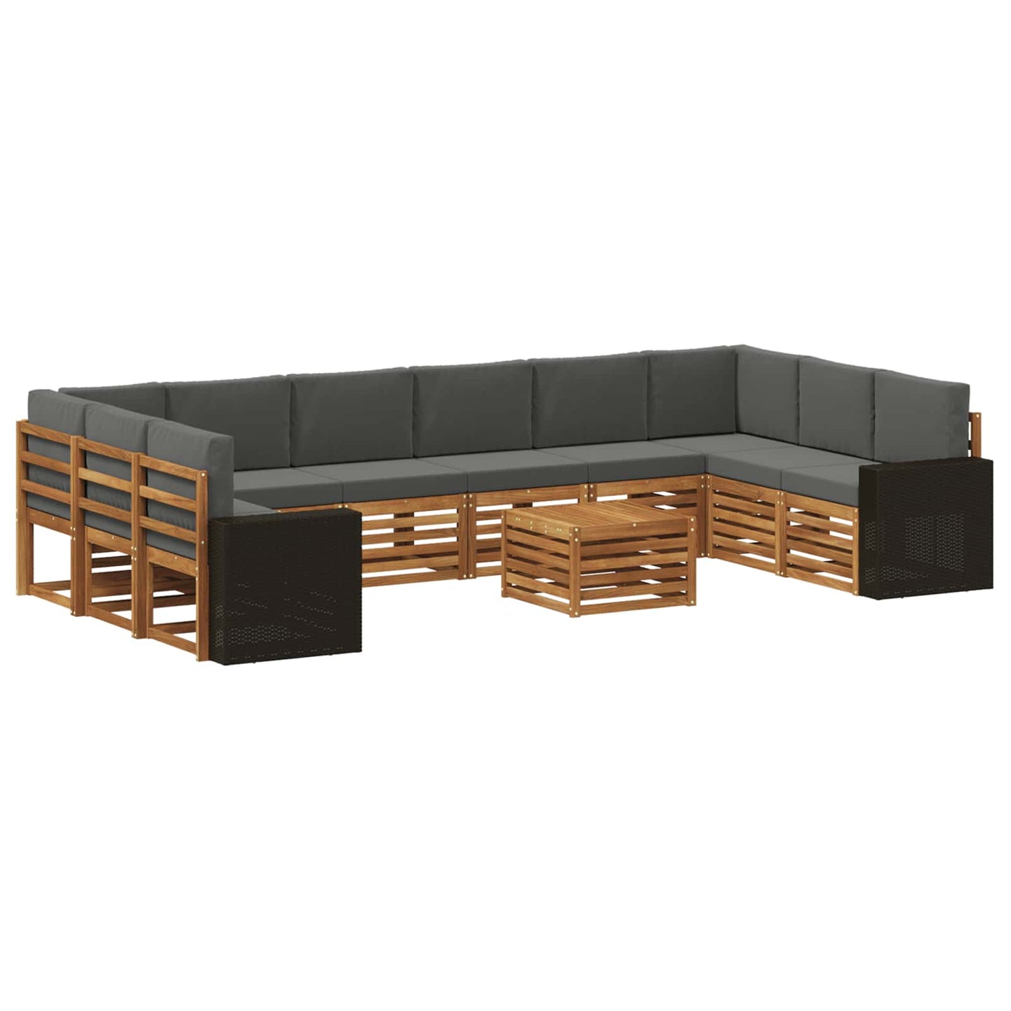 vidaXL Σειρά Καναπέ Εξωτερικού 11 pcs Φυσικό και Ανθρακί Πολυεστέρας