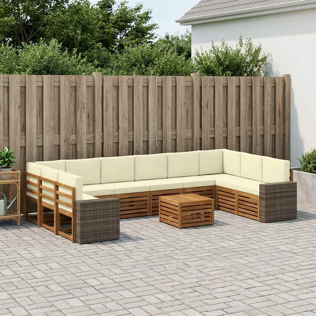 vidaXL Σειρά Καναπέ Εξωτερικού 11 pcs Φυσικό και Κρέμα Πολυεστέρας