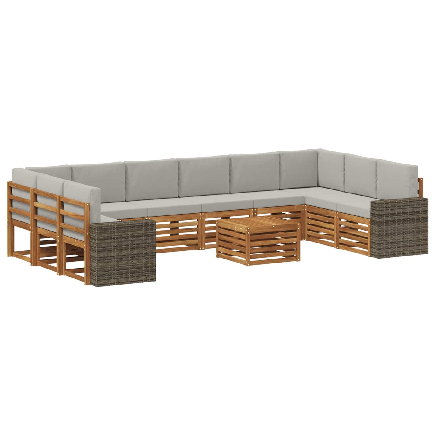 vidaXL Σειρά Καναπέ Εξωτερικού 11 pcs Φυσικό και Ανοιχτό Γκρι