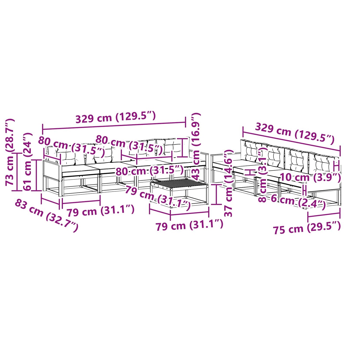 vidaXL Σειρά Καναπέ Εξωτερικού 9 τμχ. Φυσικό και Ανθρακί