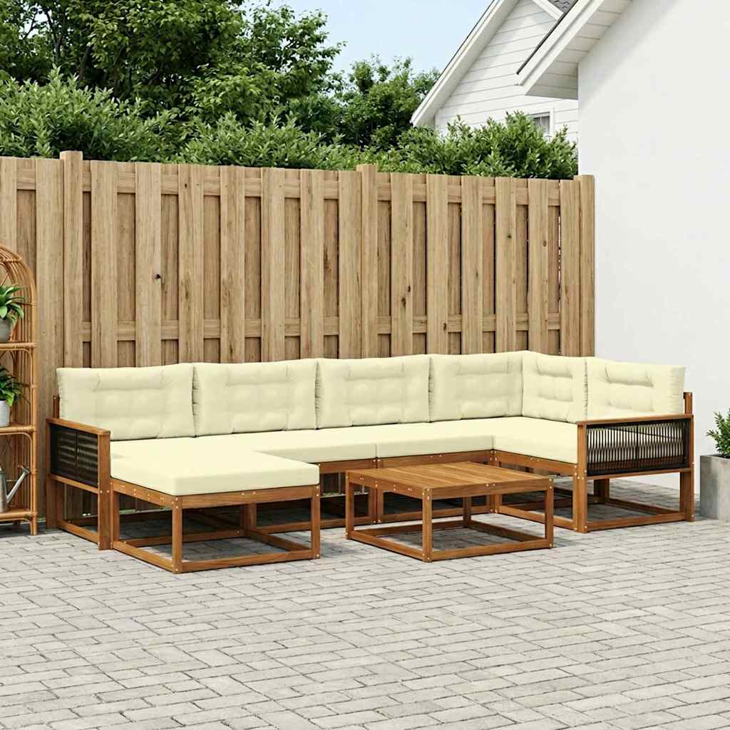 vidaXL Σειρά Καναπέ Εξωτερικού με μαξιλάρι 7 pcs Φυσικό και Κρέμα