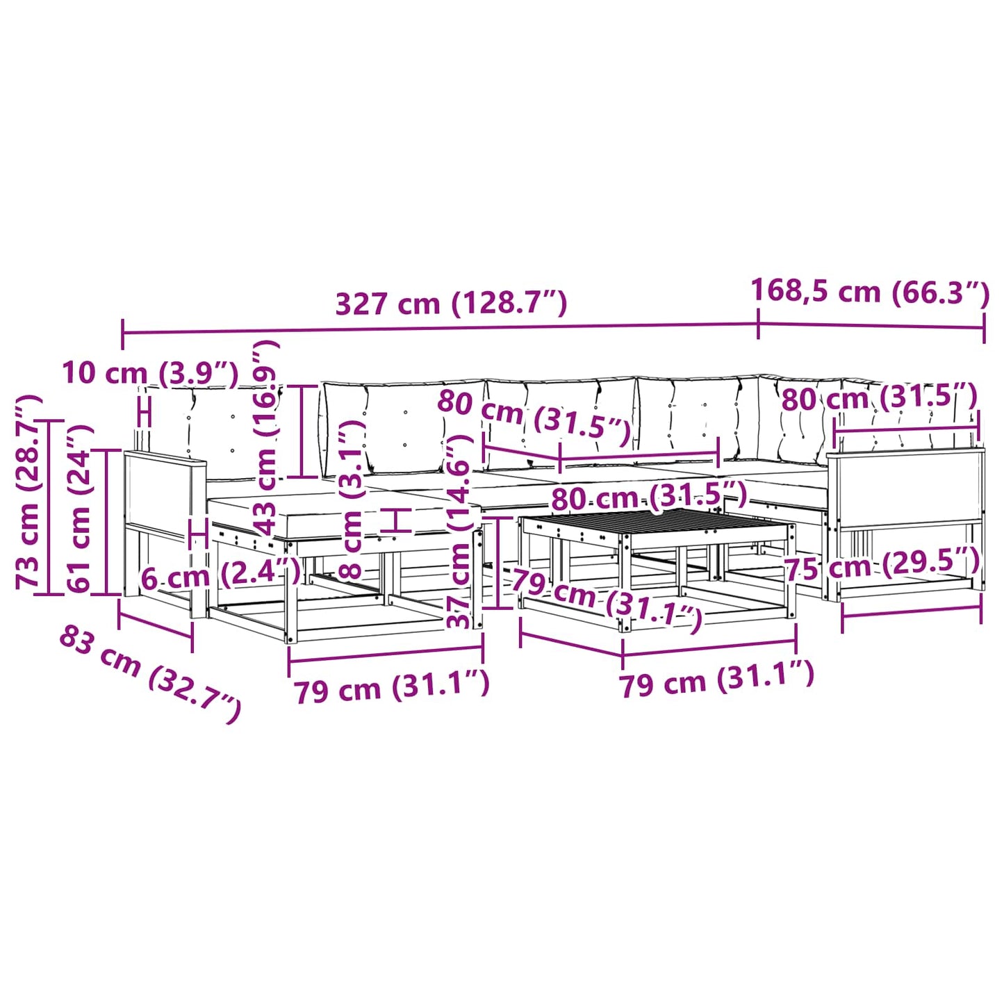 vidaXL Σειρά Καναπέ Εξωτερικού 7 pcs Φυσικό και Ανοιχτό Γκρι