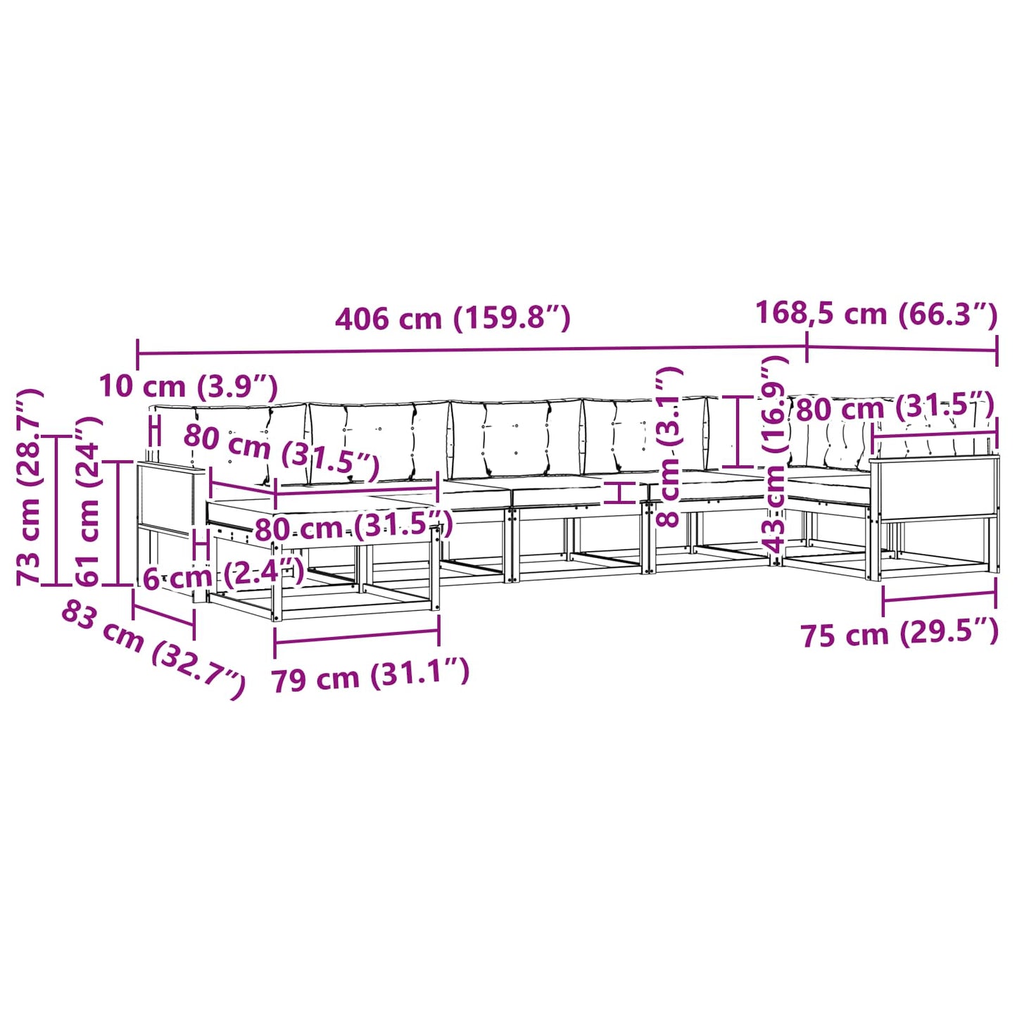 vidaXL Σειρά Καναπέ Εξωτερικού 7 pcs Φυσικό και Ανοιχτό Γκρι