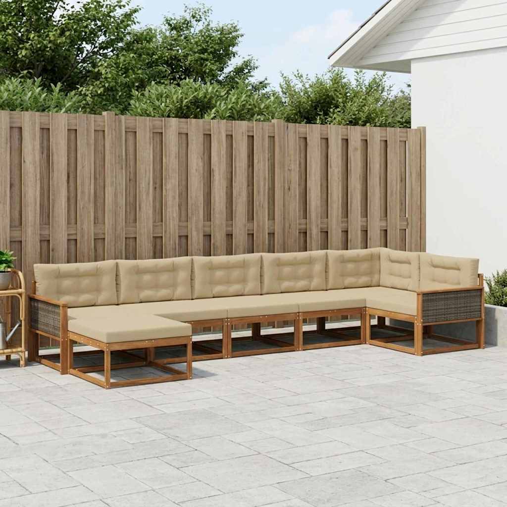 vidaXL Σειρά Καναπέ Εξωτερικού με μαξιλάρι 7 pcs Φυσικό και Μπεζ