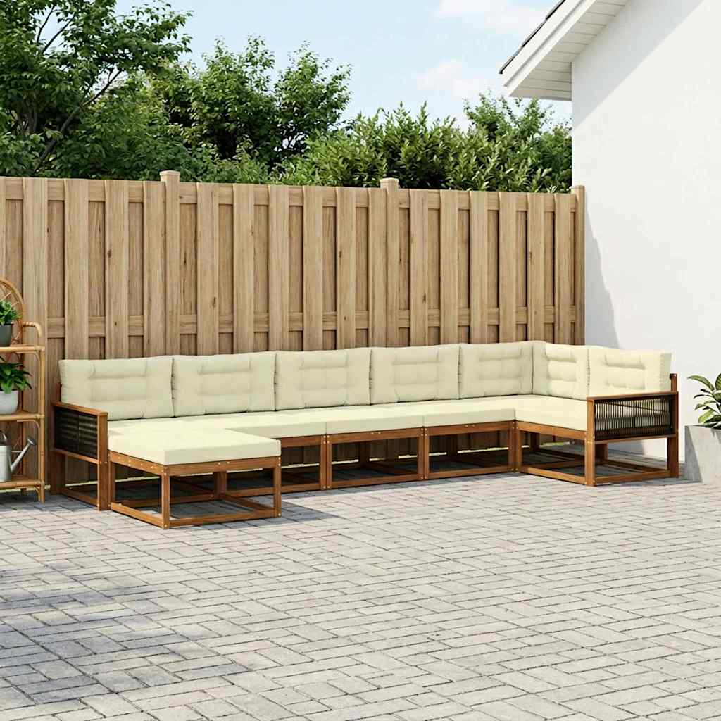 vidaXL Σειρά Καναπέ Εξωτερικού με μαξιλάρι 7 pcs Φυσικό και Κρέμα