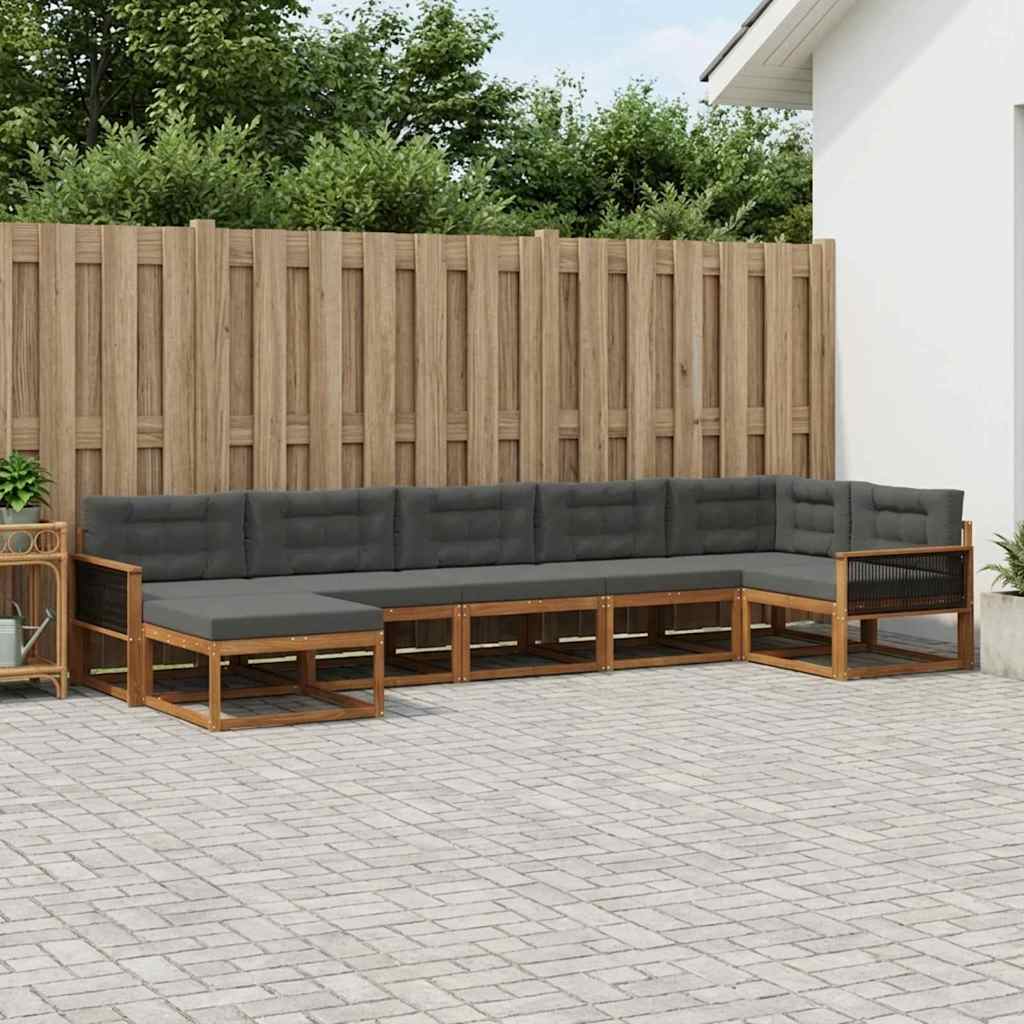 vidaXL Σειρά Καναπέ Εξωτερικού με μαξιλάρι 7 pcs Φυσικό και Ανθρακί