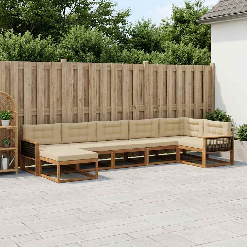 vidaXL Σειρά Καναπέ Εξωτερικού με μαξιλάρι 7 pcs Φυσικό και Μπεζ