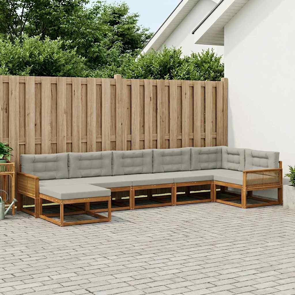 vidaXL Σειρά Καναπέ Εξωτερικού 7 pcs Φυσικό και Ανοιχτό Γκρι
