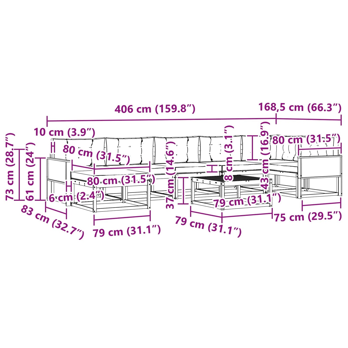 vidaXL Σειρά Καναπέ Εξωτερικού 8 pcs Φυσικό και Ανοιχτό Γκρι