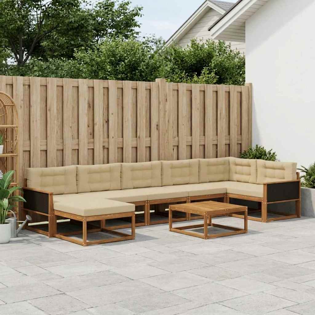 vidaXL Σειρά Καναπέ Εξωτερικού με μαξιλάρι 8 pcs Φυσικό και Μπεζ
