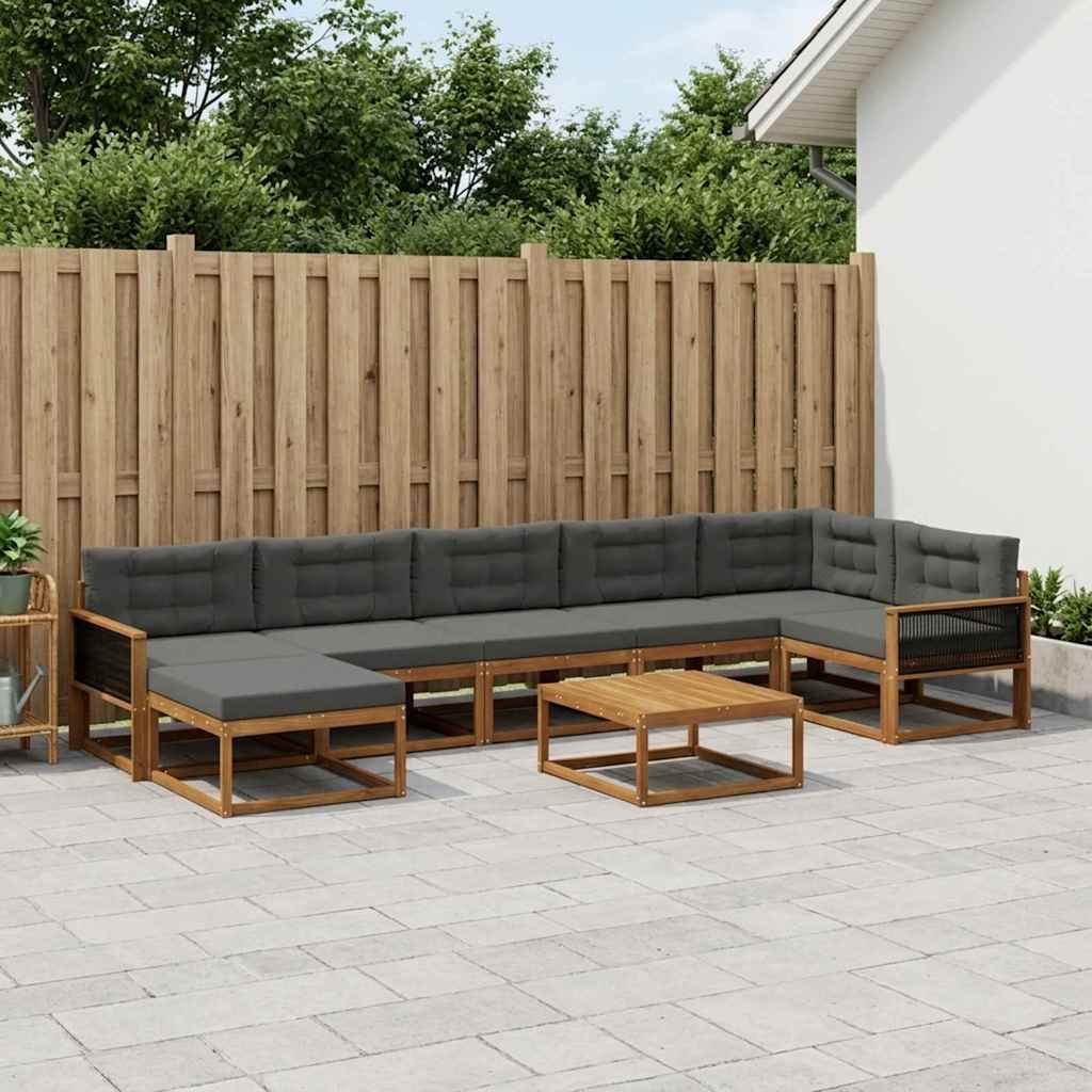 vidaXL Σειρά Καναπέ Εξωτερικού με μαξιλάρι 8 pcs Φυσικό και Ανθρακί