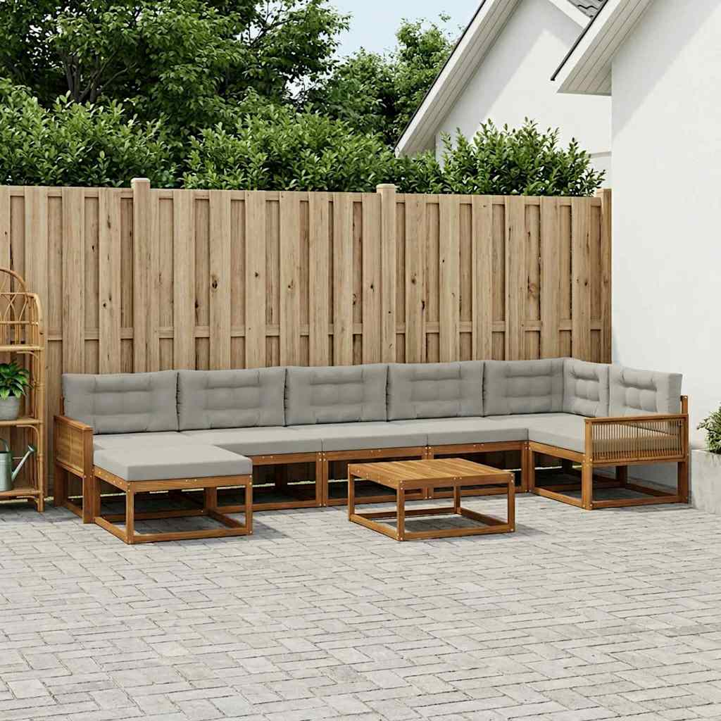 vidaXL Σειρά Καναπέ Εξωτερικού 8 pcs Φυσικό και Ανοιχτό Γκρι