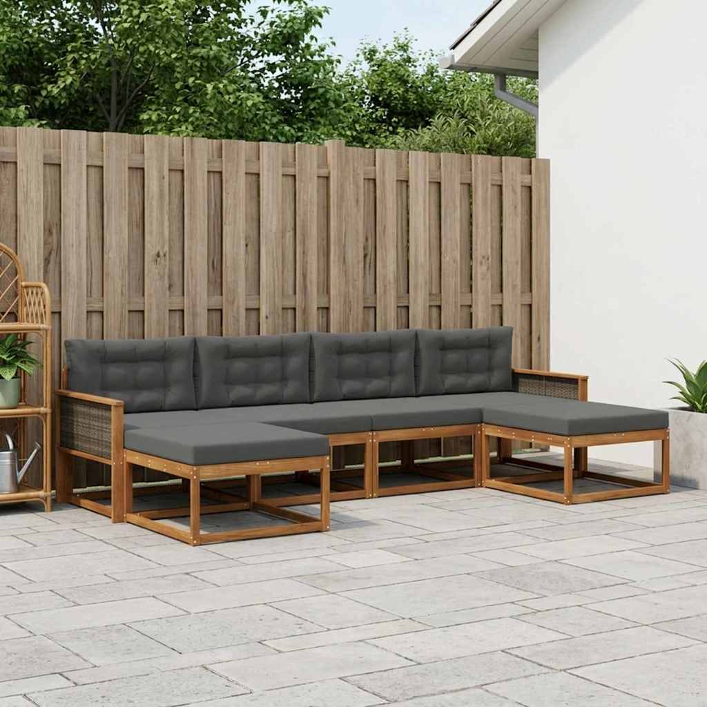 vidaXL Σειρά Καναπέ Εξωτερικού με μαξιλάρι 6 pcs Φυσικό και Ανθρακί