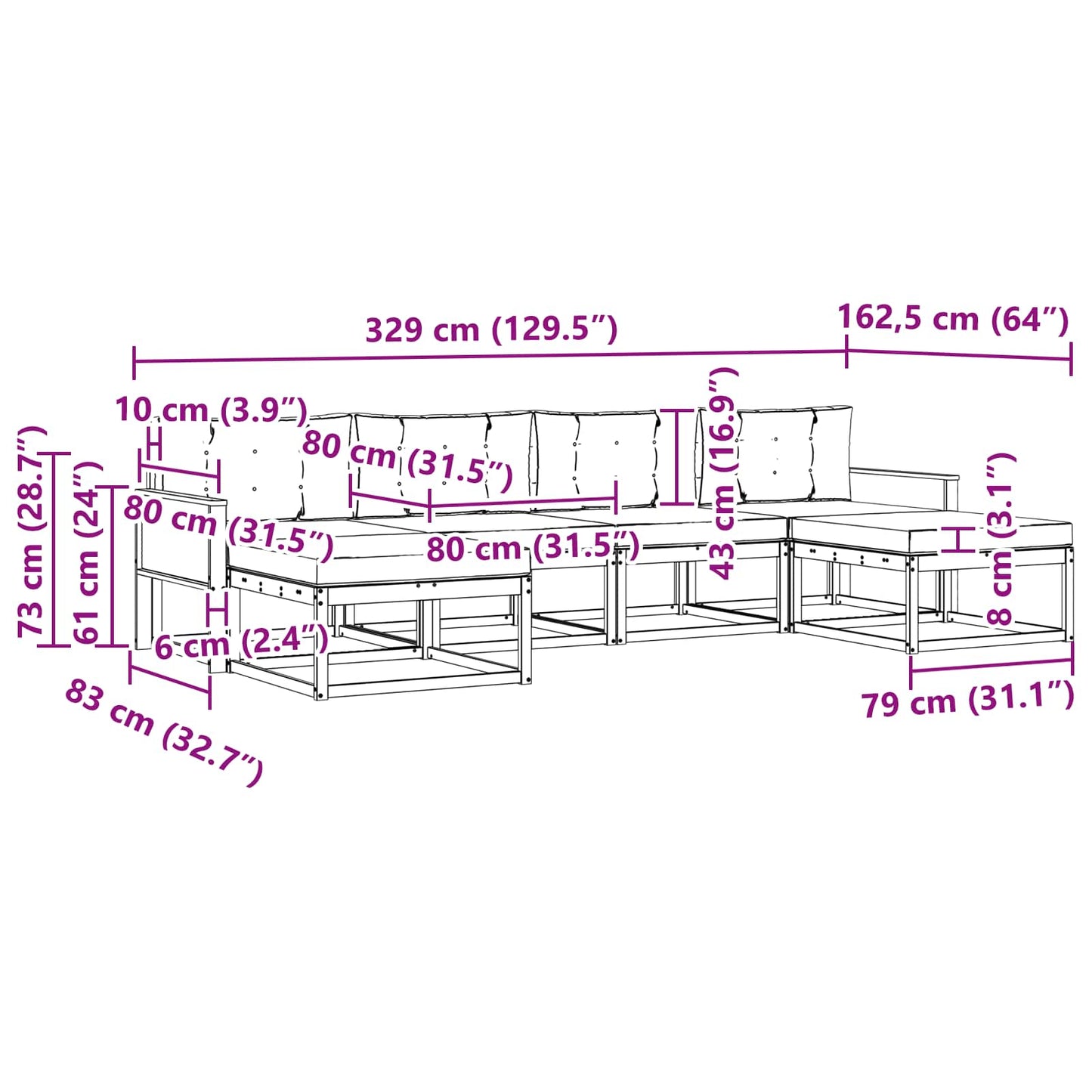vidaXL Σειρά Καναπέ Εξωτερικού με μαξιλάρι 6 pcs Φυσικό και Ανθρακί