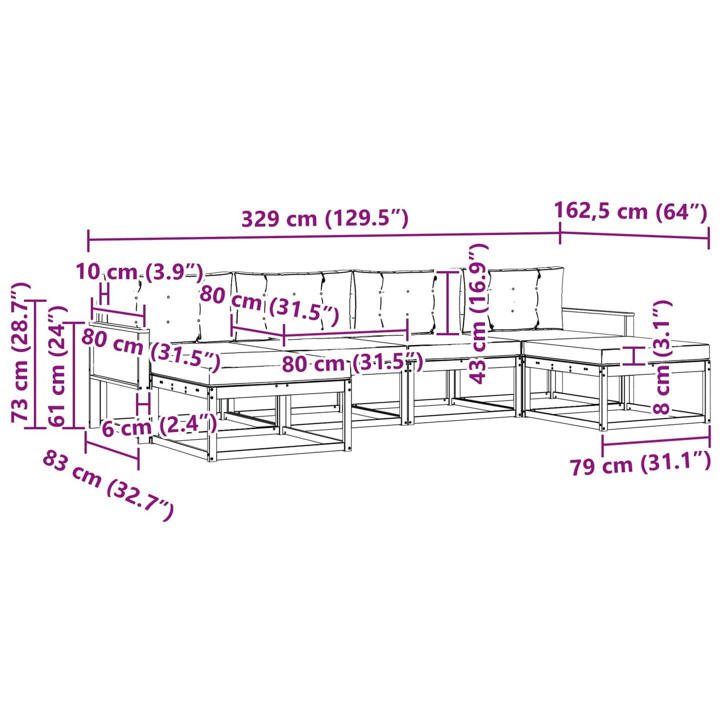 vidaXL Σειρά Καναπέ Εξωτερικού 6 pcs Φυσικό και Ανοιχτό Γκρι