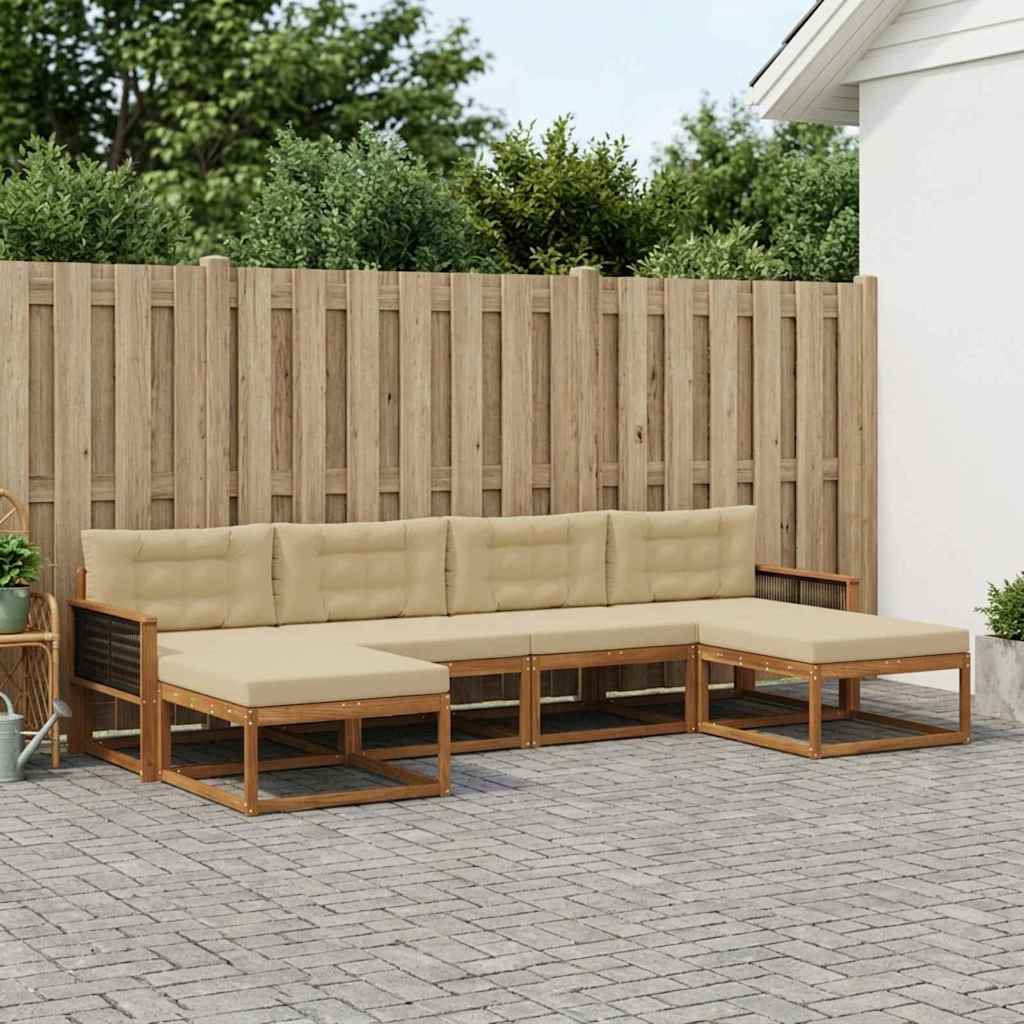 vidaXL Σειρά Καναπέ Εξωτερικού με μαξιλάρι 6 pcs Φυσικό και Μπεζ