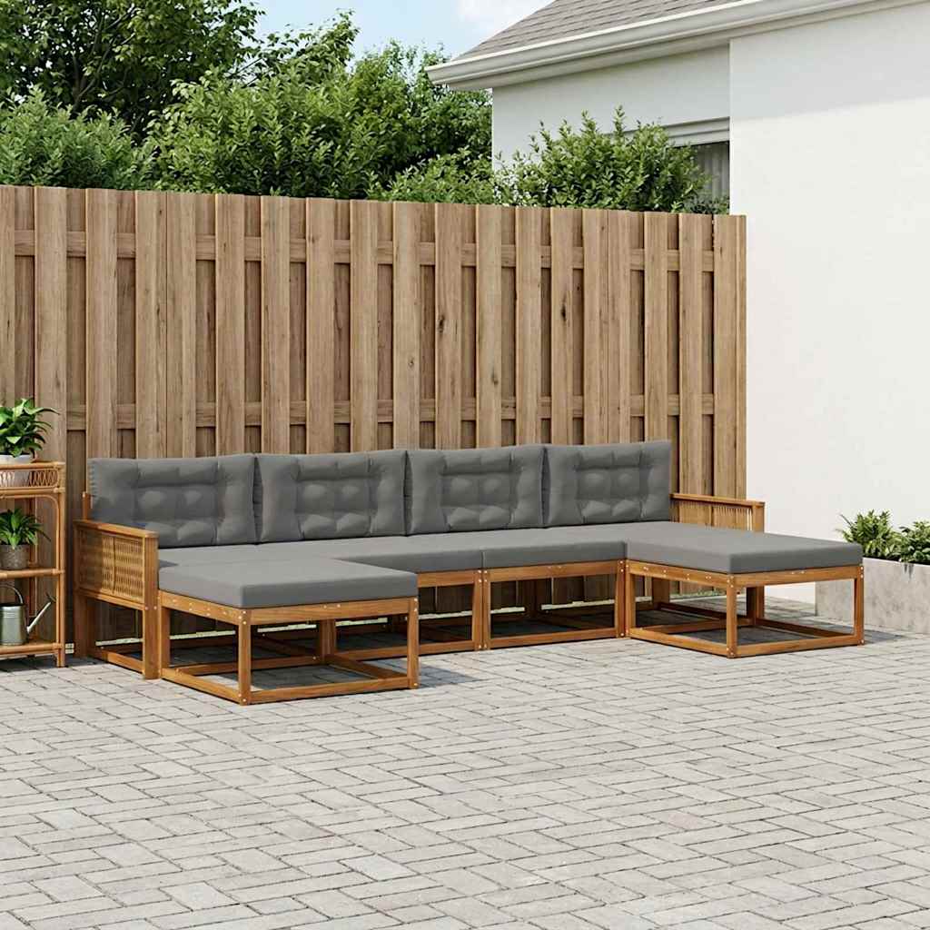 vidaXL Σειρά Καναπέ Εξωτερικού με μαξιλάρι 6 pcs Φυσικό και Ανθρακί