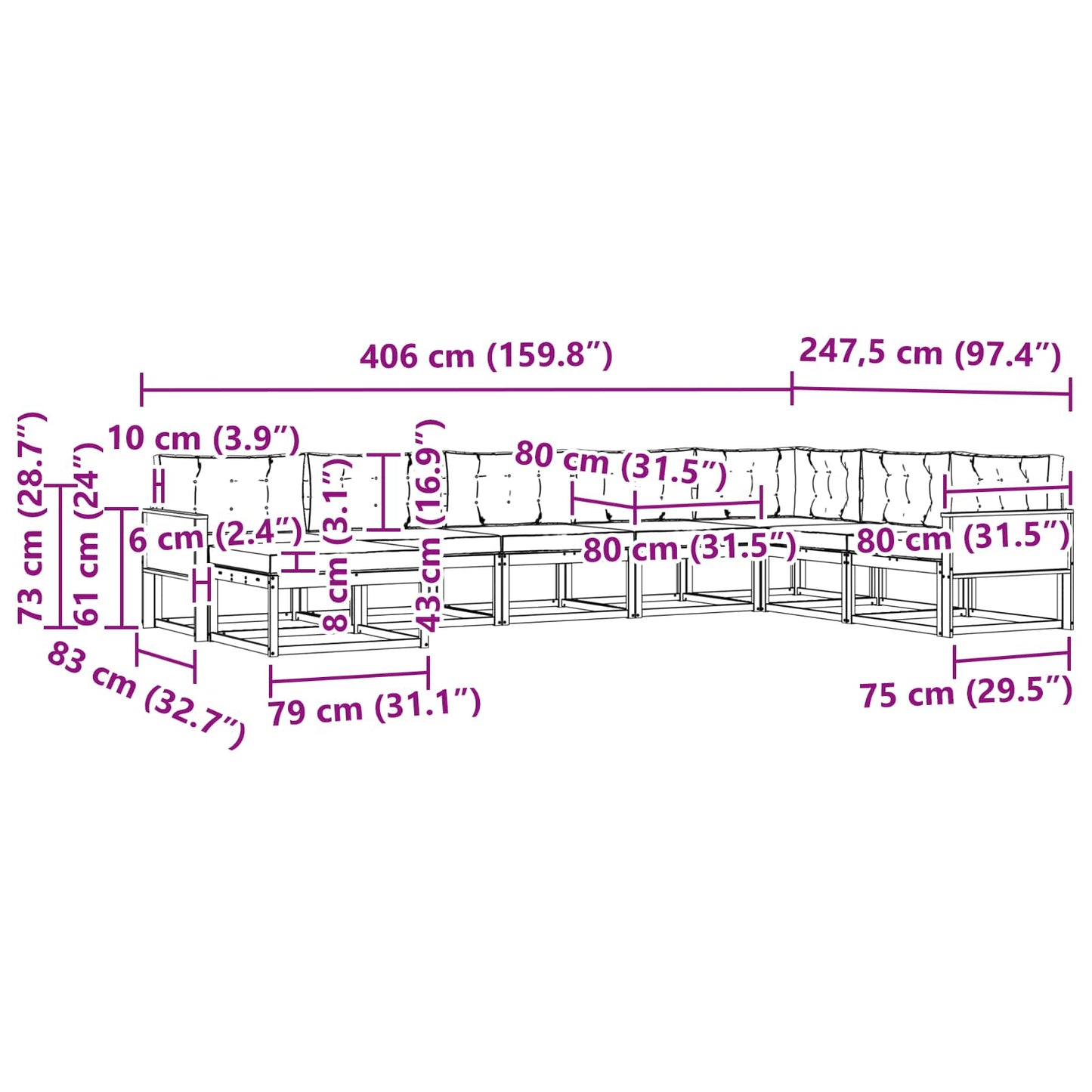 vidaXL Σειρά Καναπέ Εξωτερικού με μαξιλάρι 8 pcs Φυσικό και Ανθρακί