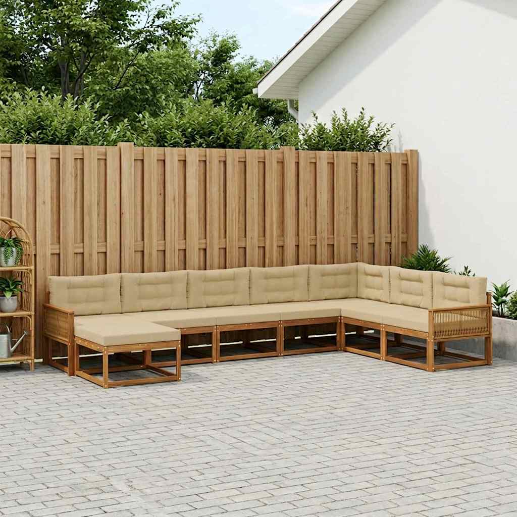 vidaXL Σειρά Καναπέ Εξωτερικού με μαξιλάρι 8 pcs Φυσικό και Μπεζ