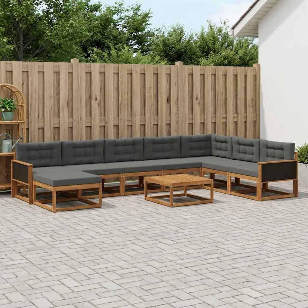 vidaXL Σειρά Καναπέ Εξωτερικού με μαξιλάρι 9 pcs Φυσικό και Ανθρακί