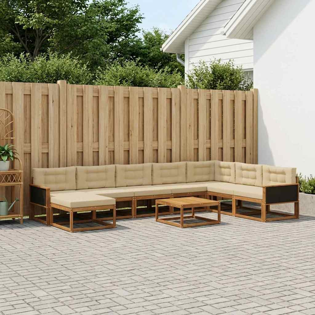 vidaXL Σειρά Καναπέ Εξωτερικού με μαξιλάρι 9 pcs Φυσικό και Μπεζ