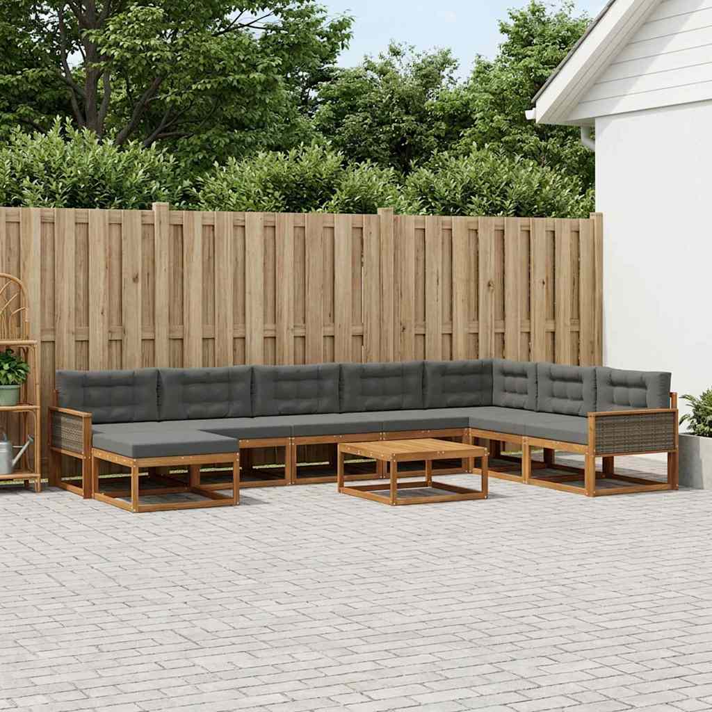 vidaXL Σειρά Καναπέ Εξωτερικού με μαξιλάρι 9 pcs Φυσικό και Ανθρακί