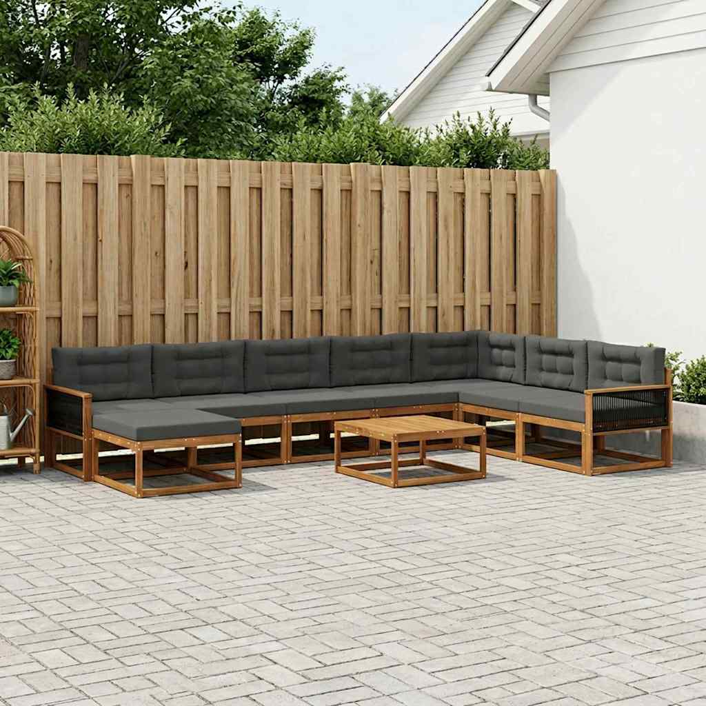 vidaXL Σειρά Καναπέ Εξωτερικού με μαξιλάρι 9 pcs Φυσικό και Ανθρακί