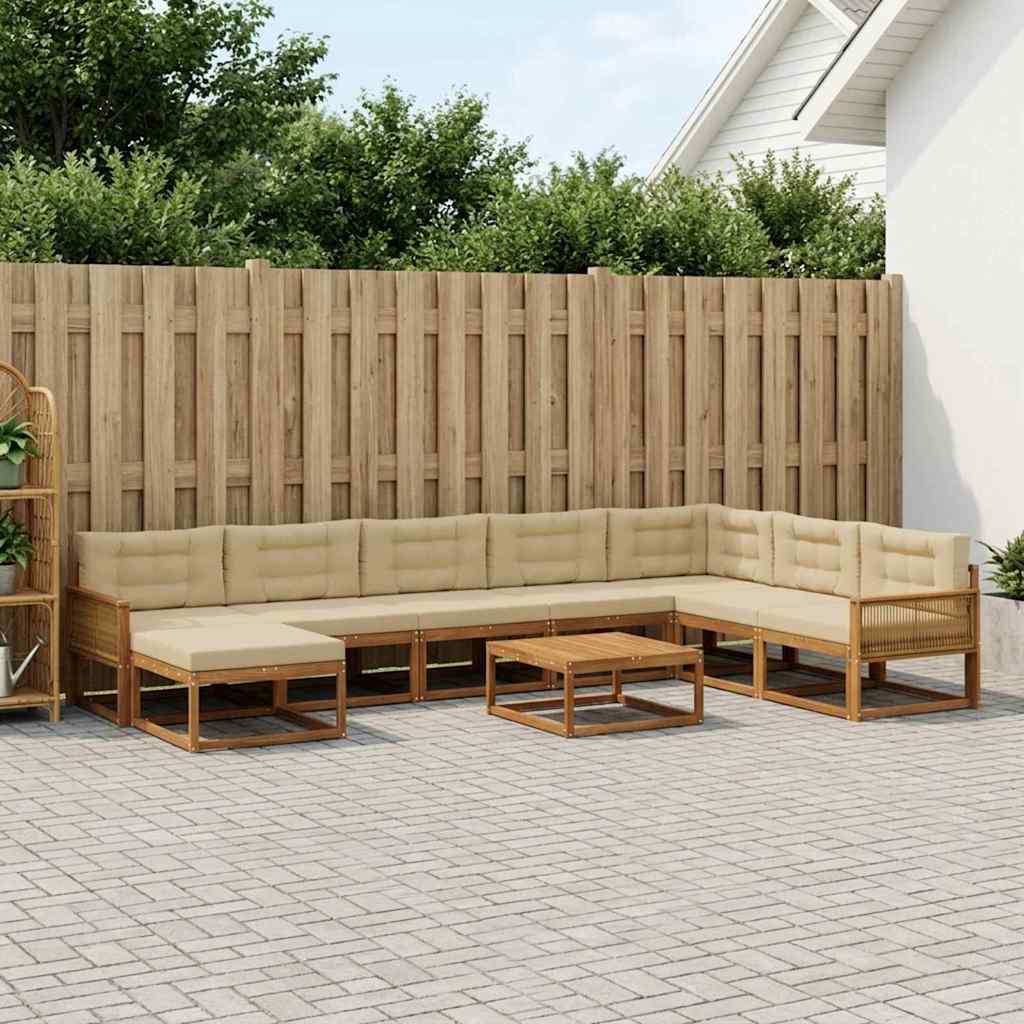 vidaXL Σειρά Καναπέ Εξωτερικού με μαξιλάρι 9 pcs Φυσικό και Μπεζ