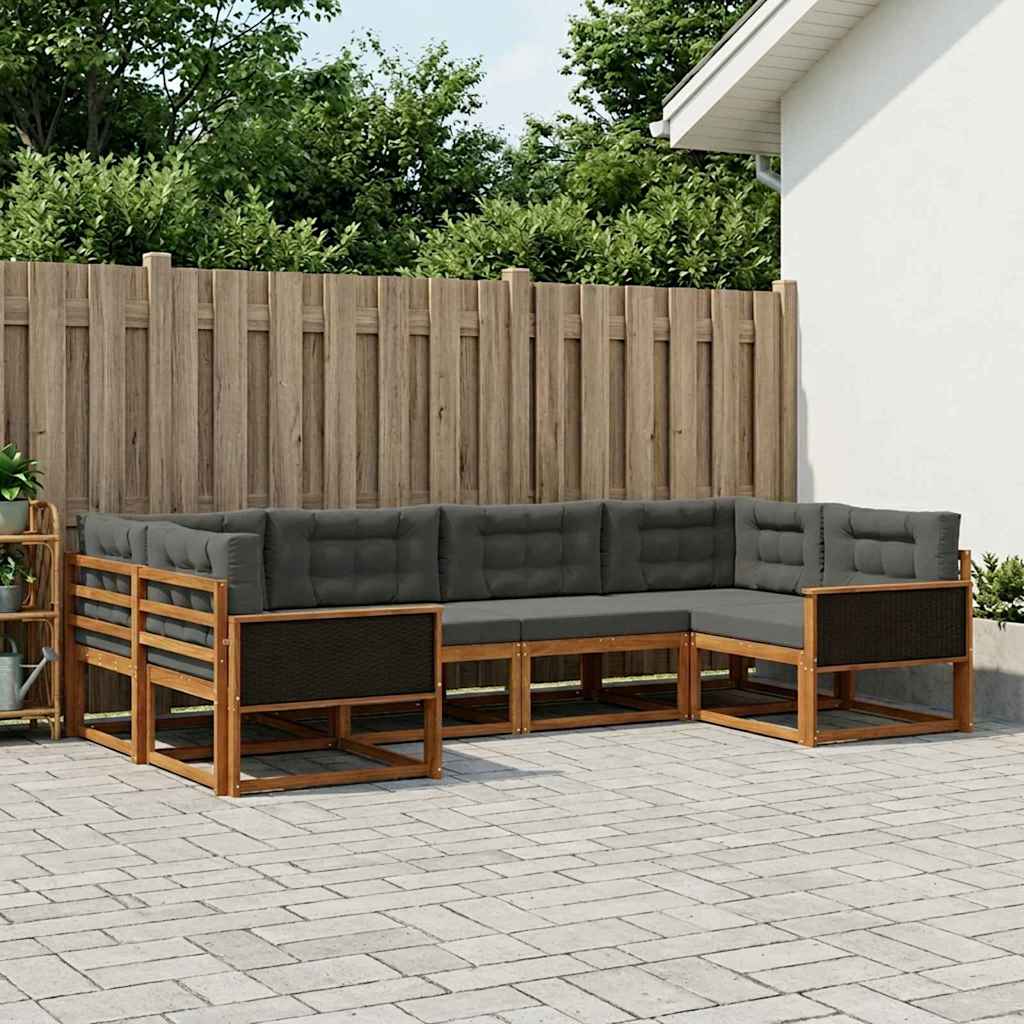 vidaXL Σειρά Καναπέ Εξωτερικού με μαξιλάρι 6 pcs Φυσικό και Ανθρακί