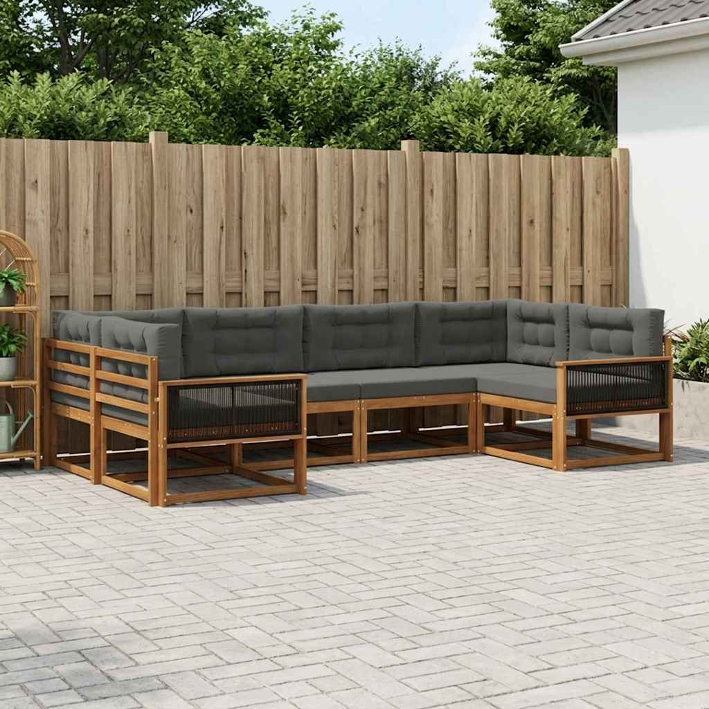 vidaXL Σειρά Καναπέ Εξωτερικού με μαξιλάρι 6 pcs Φυσικό και Ανθρακί