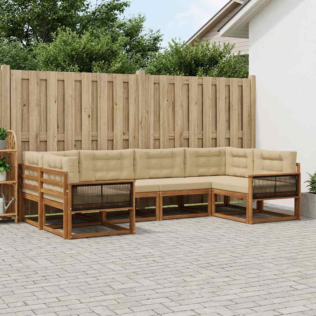 vidaXL Σειρά Καναπέ Εξωτερικού με μαξιλάρι 6 pcs Φυσικό και Μπεζ