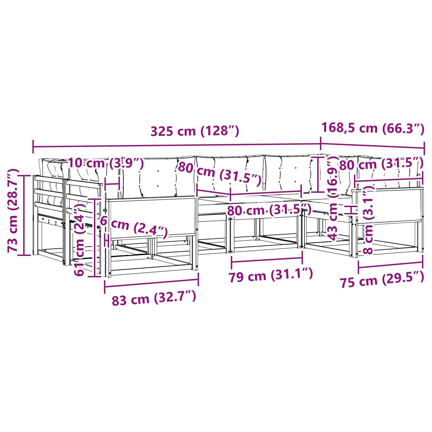vidaXL Σειρά Καναπέ Εξωτερικού 6 pcs Φυσικό και Ανοιχτό Γκρι