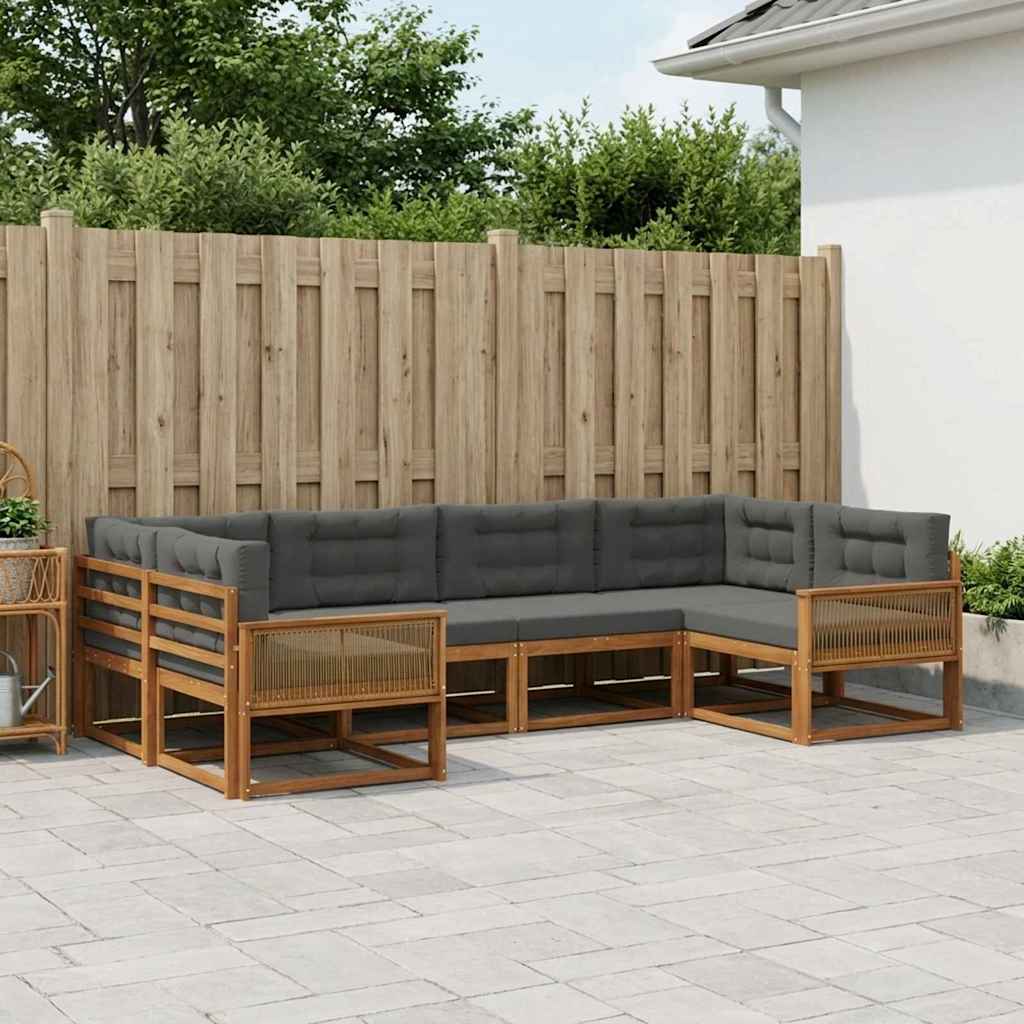 vidaXL Σειρά Καναπέ Εξωτερικού με μαξιλάρι 6 pcs Φυσικό και Ανθρακί
