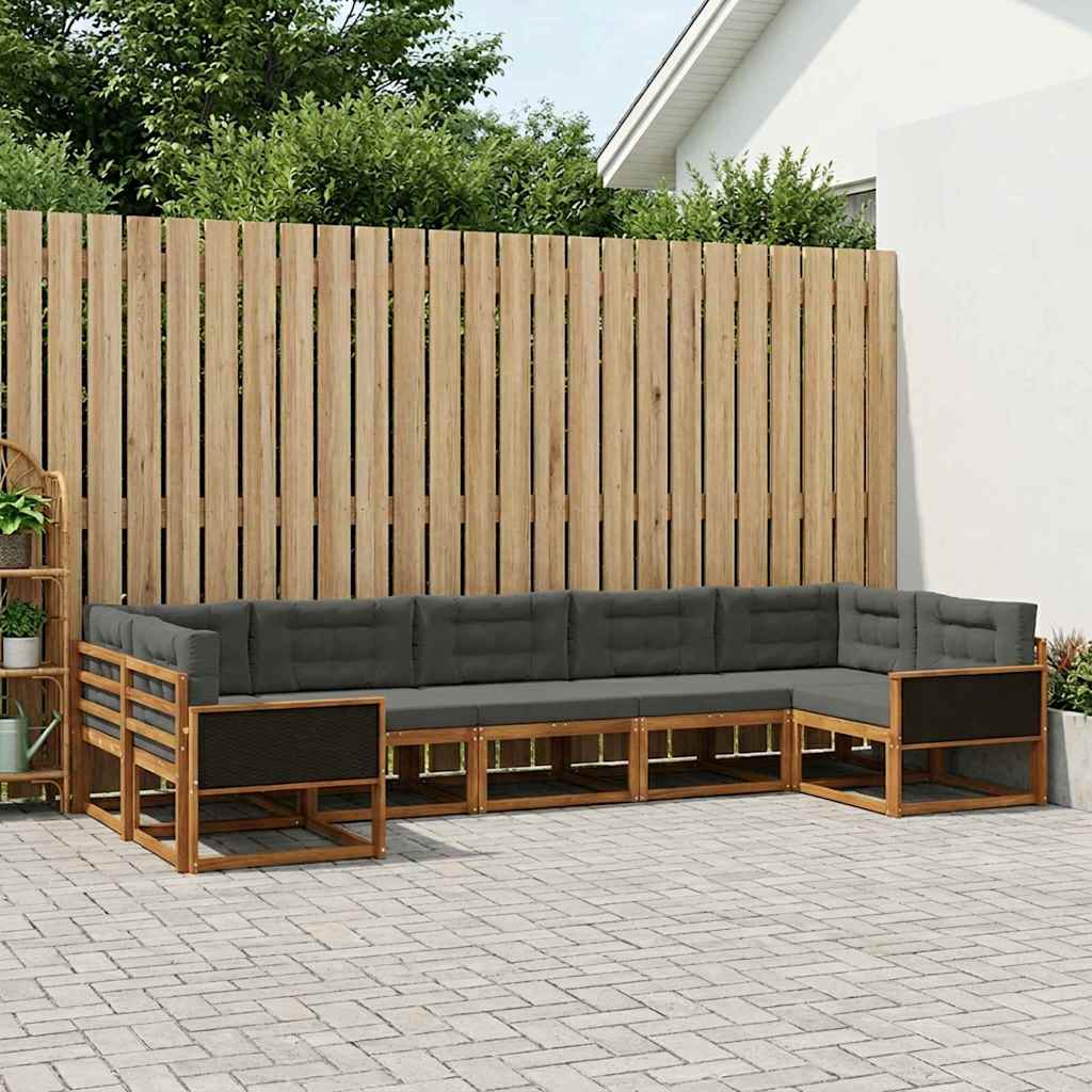 vidaXL Σειρά Καναπέ Εξωτερικού με μαξιλάρι 7 pcs Φυσικό και Ανθρακί