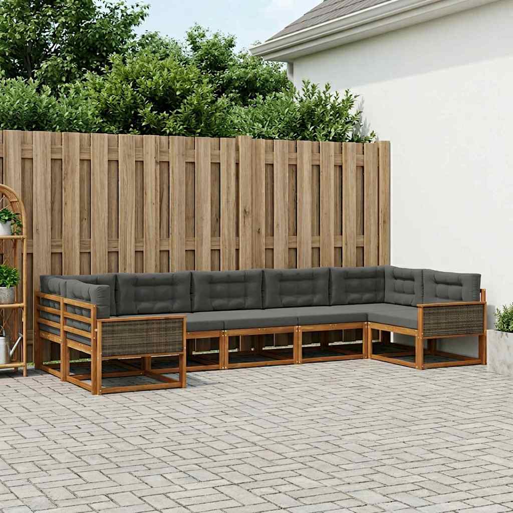 vidaXL Σειρά Καναπέ Εξωτερικού με μαξιλάρι 7 pcs Φυσικό και Ανθρακί