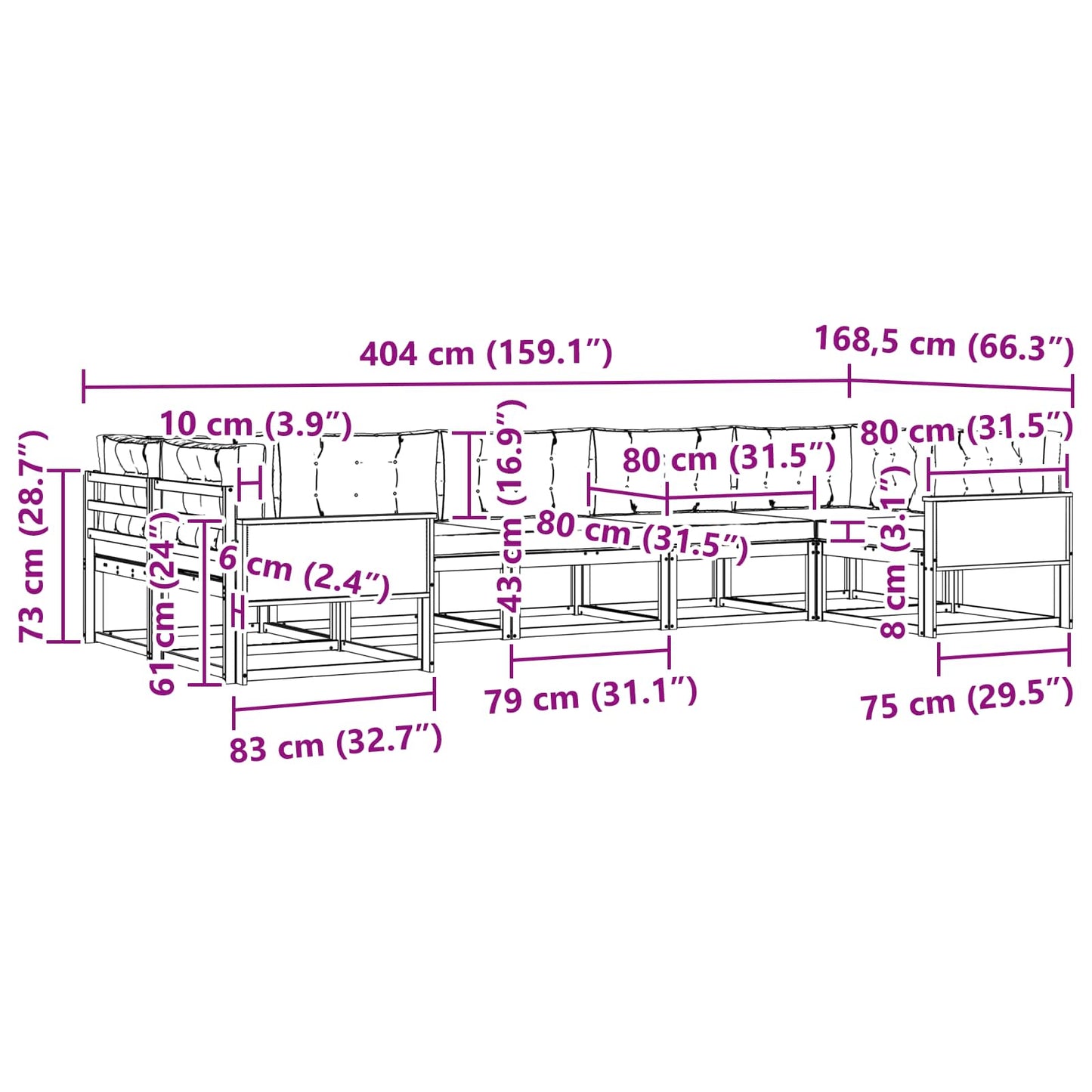 vidaXL Σειρά Καναπέ Εξωτερικού με μαξιλάρι 7 pcs Φυσικό και Ανθρακί