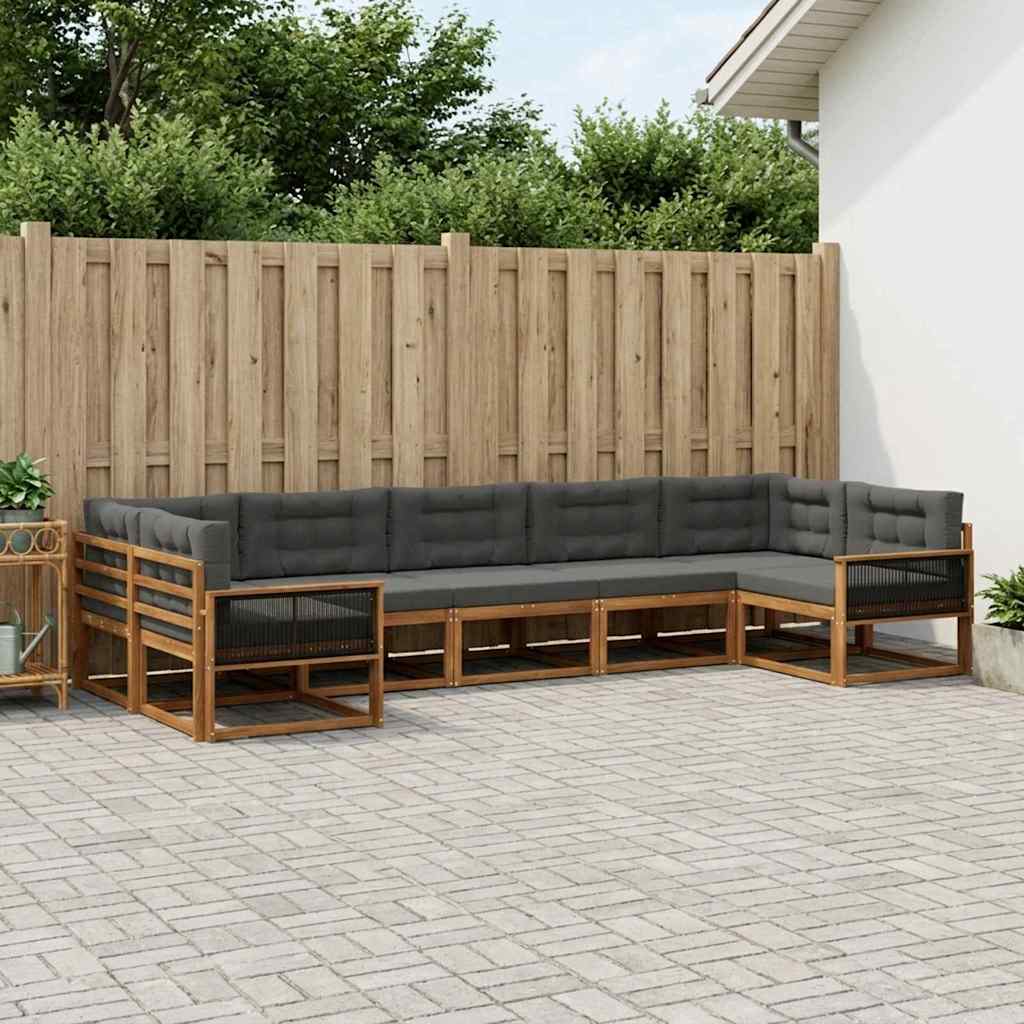 vidaXL Σειρά Καναπέ Εξωτερικού με μαξιλάρι 7 pcs Φυσικό και Ανθρακί