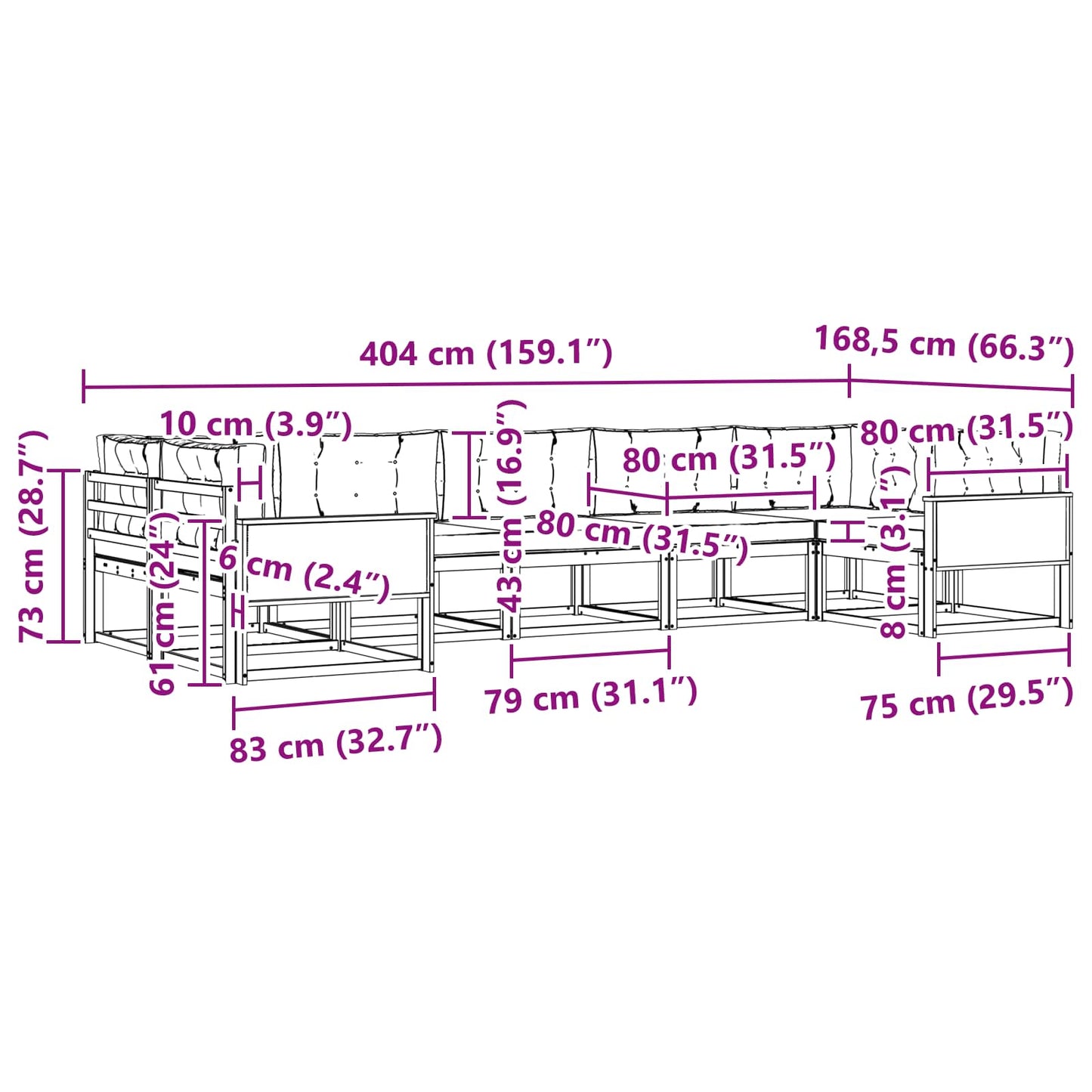 vidaXL Σειρά Καναπέ Εξωτερικού με μαξιλάρι 7 pcs Φυσικό και Κρέμα