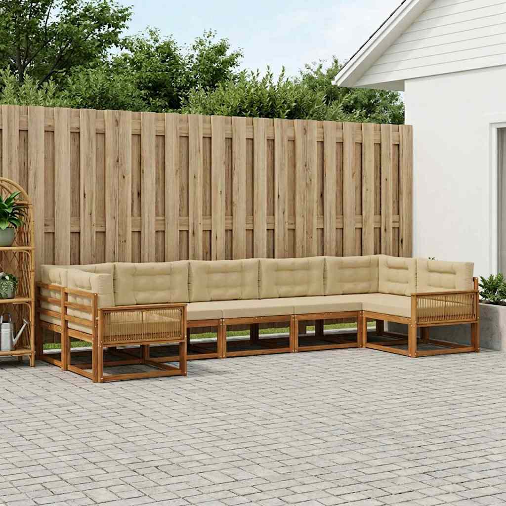 vidaXL Σειρά Καναπέ Εξωτερικού με μαξιλάρι 7 pcs Φυσικό και Μπεζ