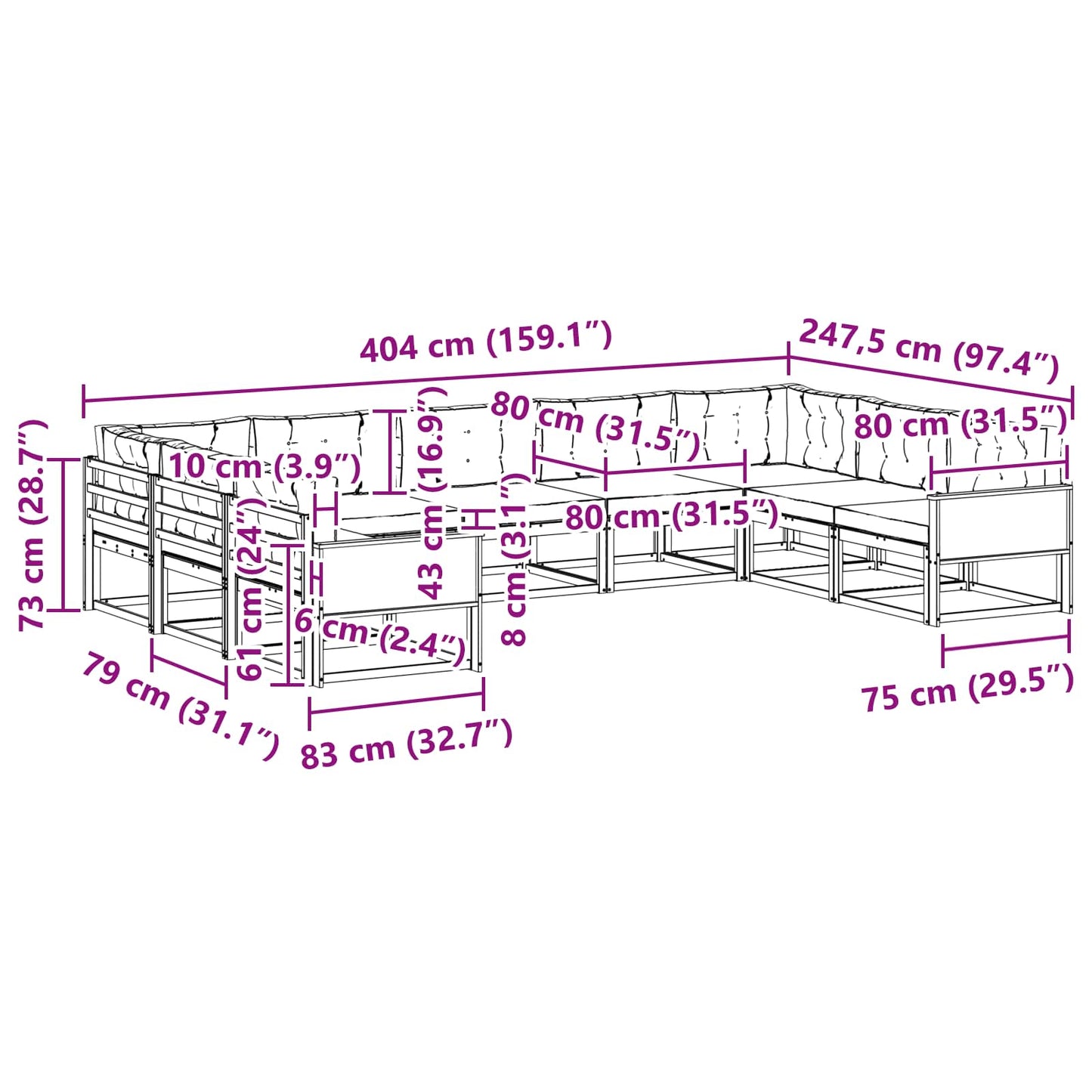 vidaXL Σειρά Καναπέ Εξωτερικού με μαξιλάρι 9 pcs Φυσικό και Ανθρακί